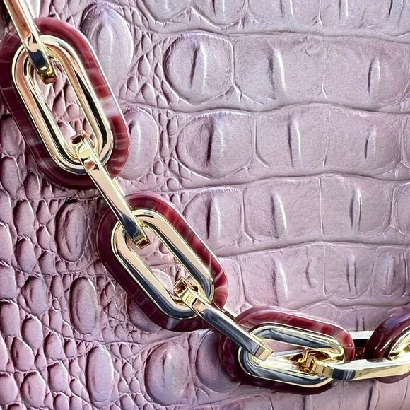 NWT Brahmin Croc-Embossed Leather Mod Esme Shoulder Bag, Mellow Rose! - Picture 8 of 8